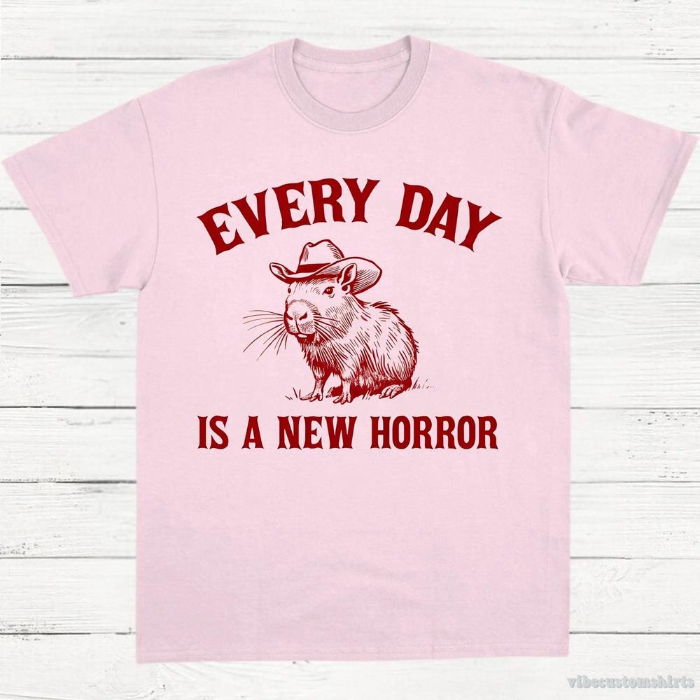 Every Day Is A New Horror Vintage Shirt, Retro Cartoon Cabybara T Shirt, Weird T-Shirt, Cowboy Cabybara T Shirt, Fun Gift, Unisex Shirt
