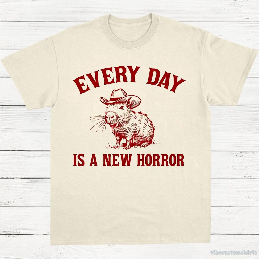 Every Day Is A New Horror Vintage Shirt, Retro Cartoon Cabybara T Shirt, Weird T-Shirt, Cowboy Cabybara T Shirt, Fun Gift, Unisex Shirt